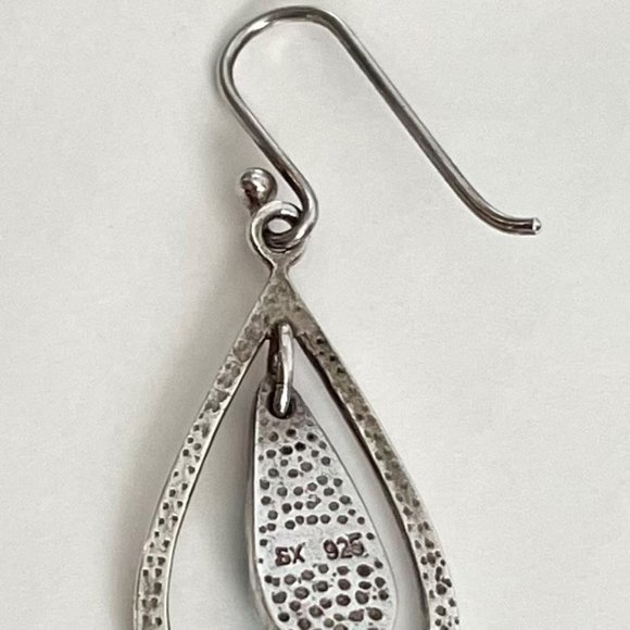 925 Sterling Silver Turquoise Earrings Dangle Drop Teardrop Signed SX Sally C - Picture 3 of 8